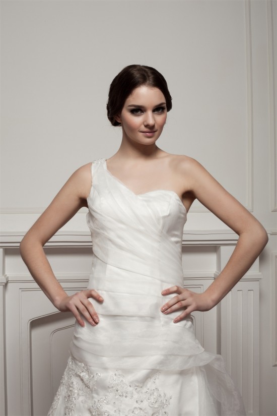 A-Line Satin One-Shoulder Sleeveless Sweet Wedding Dresses 2030786 A-Line Satin One-Shoulder Sleeveless Sweet Wedding Dresses 2030786