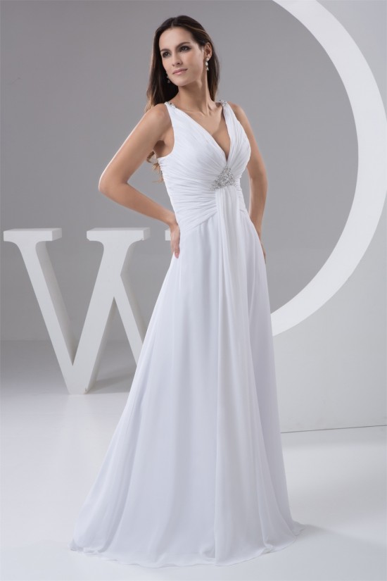 New Design A-Line Sleeveless Chiffon V-Neck Beaded Floor-Length Wedding Dresses 2030787 New Design A-Line Sleeveless Chiffon V-Neck Beaded Floor-Length Wedding Dresses 2030787