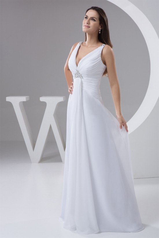 New Design A-Line Sleeveless Chiffon V-Neck Beaded Floor-Length Wedding Dresses 2030787 New Design A-Line Sleeveless Chiffon V-Neck Beaded Floor-Length Wedding Dresses 2030787