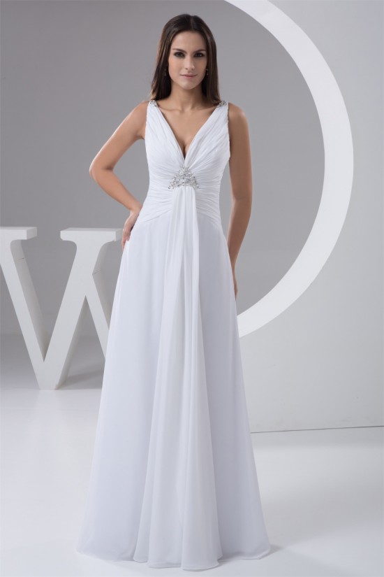 New Design A-Line Sleeveless Chiffon V-Neck Beaded Floor-Length Wedding Dresses 2030787 New Design A-Line Sleeveless Chiffon V-Neck Beaded Floor-Length Wedding Dresses 2030787