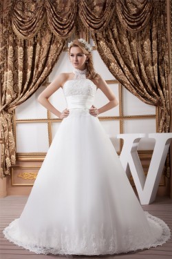New Design Halter Satin Lace A-Line Sleeveless Wedding Dresses 2030790