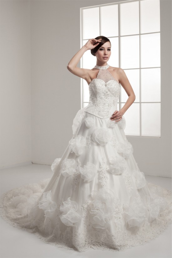 New Design High-Neck Satin Lace A-Line Sleeveless Sweet Wedding Dresses 2030792 New Design High-Neck Satin Lace A-Line Sleeveless Sweet Wedding Dresses 2030792