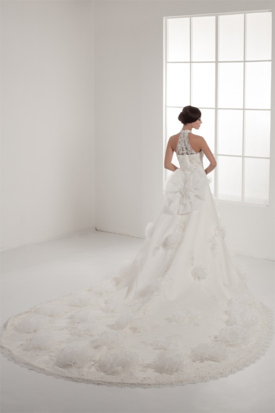 New Design High-Neck Satin Lace A-Line Sleeveless Sweet Wedding Dresses 2030792 New Design High-Neck Satin Lace A-Line Sleeveless Sweet Wedding Dresses 2030792
