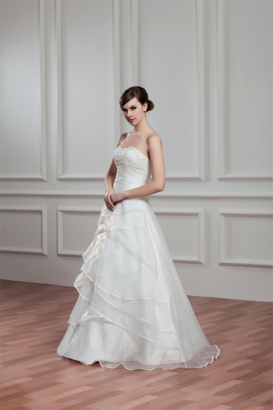 New Design Satin Organza Sweetheart A-Line Sleeveless Wedding Dresses 2030793