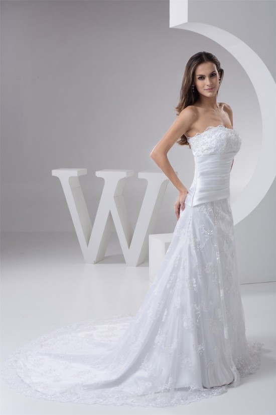Elegant A-Line Satin Lace Strapless Wedding Dresses 2030795 Elegant A-Line Satin Lace Strapless Wedding Dresses 2030795