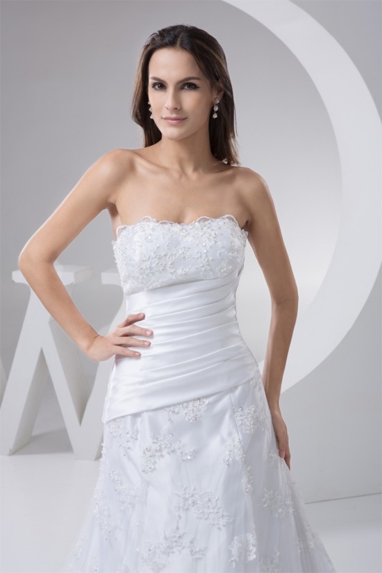 Elegant A-Line Satin Lace Strapless Wedding Dresses 2030795 Elegant A-Line Satin Lace Strapless Wedding Dresses 2030795