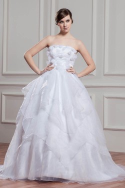 New Design Sleeveless Ball Gown Strapless Satin Organza Wedding Dresses 2030796