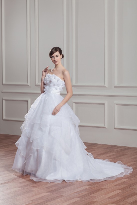 New Design Sleeveless Ball Gown Strapless Satin Organza Wedding Dresses 2030796