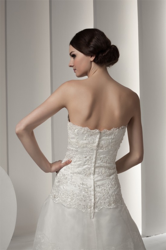 New Design Strapless Satin A-Line Sleeveless Sweet Lace Wedding Dresses 2030798