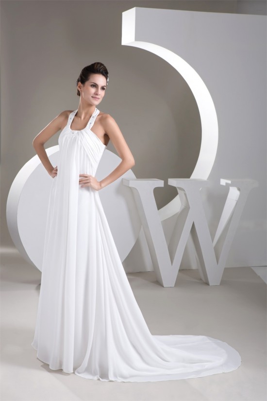 A-Line Chiffon Halter Sleeveless Beaded Wedding Dresses 2030800
