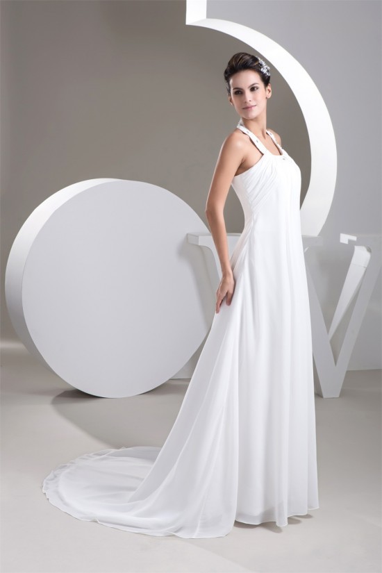 A-Line Chiffon Halter Sleeveless Beaded Wedding Dresses 2030800