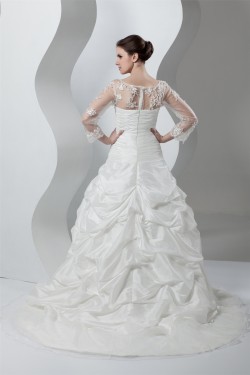 New Style A-Line Long Sleeve Lace Taffeta Sheer Sweet Wedding Dresses 2030801