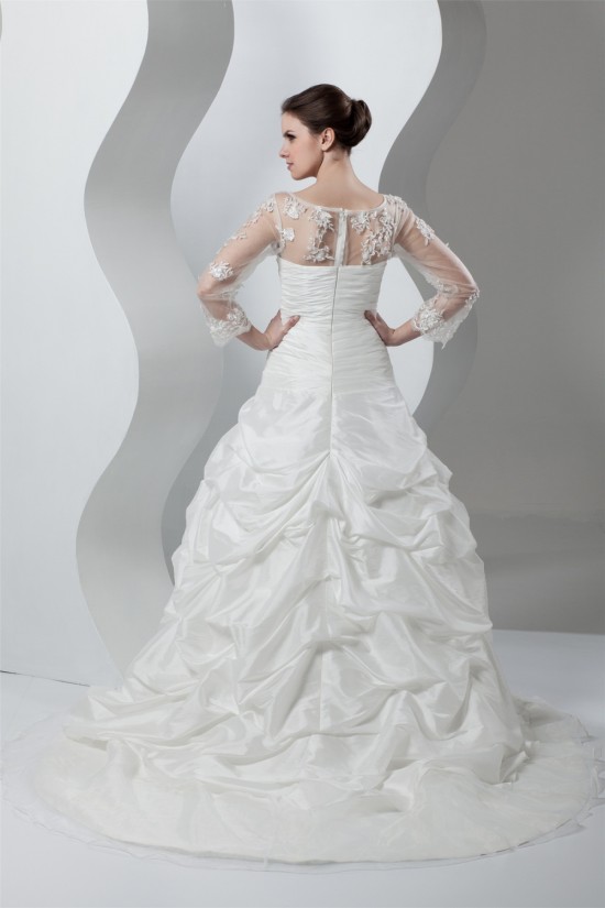 New Style A-Line Long Sleeve Lace Taffeta Sheer Sweet Wedding Dresses 2030801 New Style A-Line Long Sleeve Lace Taffeta Sheer Sweet Wedding Dresses 2030801