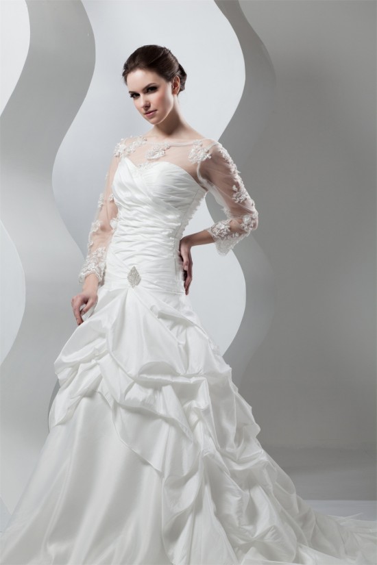 New Style A-Line Long Sleeve Lace Taffeta Sheer Sweet Wedding Dresses 2030801 New Style A-Line Long Sleeve Lace Taffeta Sheer Sweet Wedding Dresses 2030801