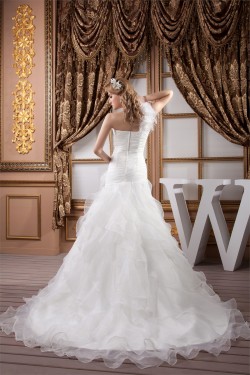 A-Line One-Shoulder Satin Organza Sleeveless Best Wedding Dresses 2030808
