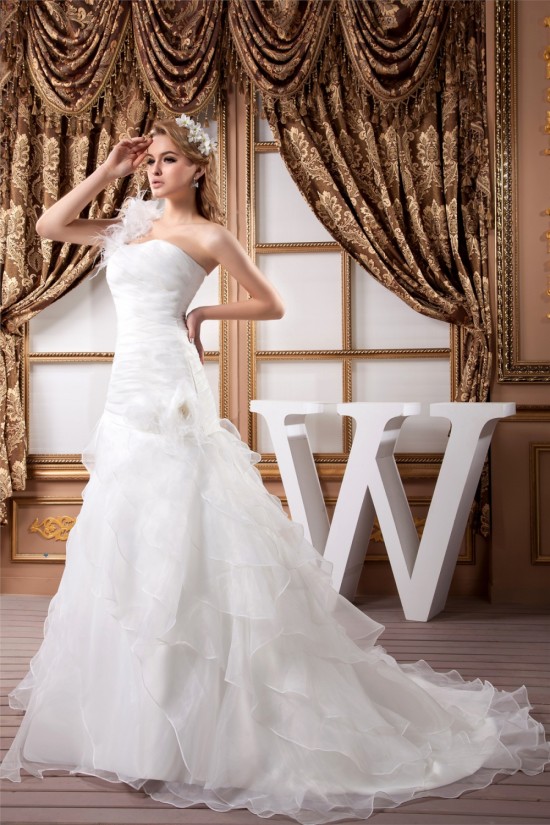 A-Line One-Shoulder Satin Organza Sleeveless Best Wedding Dresses 2030808 A-Line One-Shoulder Satin Organza Sleeveless Best Wedding Dresses 2030808
