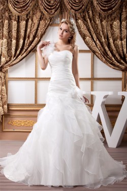 A-Line One-Shoulder Satin Organza Sleeveless Best Wedding Dresses 2030808