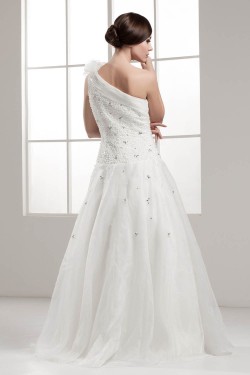 A-Line One-Shoulder Beaded Sleeveless Wedding Dresses 2030809
