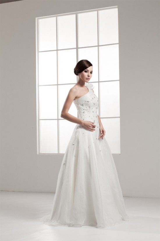 A-Line One-Shoulder Beaded Sleeveless Wedding Dresses 2030809