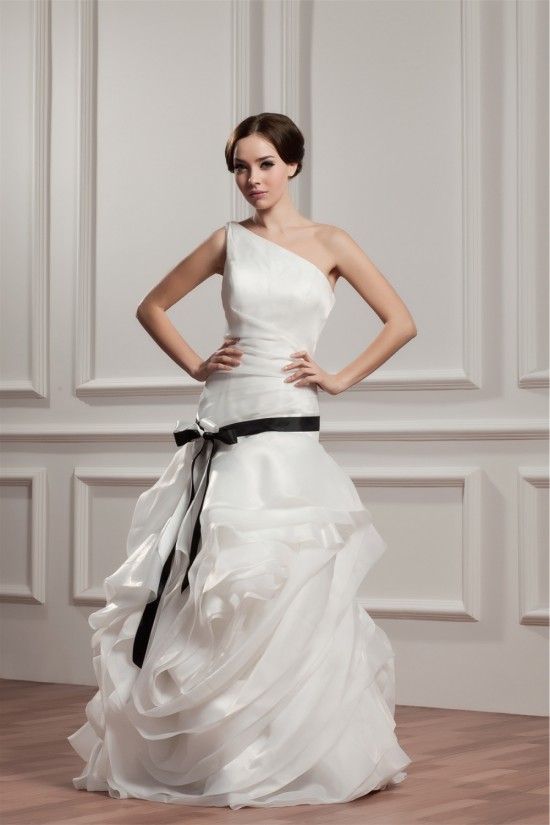 One-Shoulder A-Line Sleeveless Floor-Length Wedding Dresses 2030810