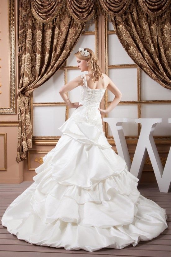One-Shoulder A-Line Sleeveless Satin Lace Wedding Dresses 2030812 One-Shoulder A-Line Sleeveless Satin Lace Wedding Dresses 2030812