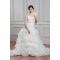 A-Line Satin Organza One-Shoulder Sleeveless Beaded Wedding Dresses 2030815