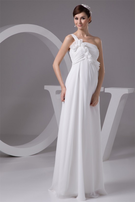 Empire One-Shoulder Sleeveless Chiffon Floor-Length Wedding Dresses Maternity Wedding Dresses 2030816
