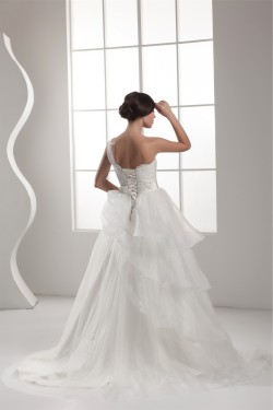 One-Shoulder Sleeveless Satin A-Line Lace Wedding Dresses 2030817