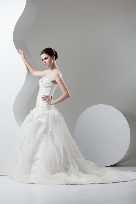 Organza Taffeta Ball Gown Sweetheart Sleeveless Wedding Dresses 2030818