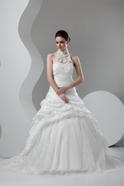 Organza Taffeta Lace High-Neck Ball Gown Sleeveless Wedding Dresses 2030819