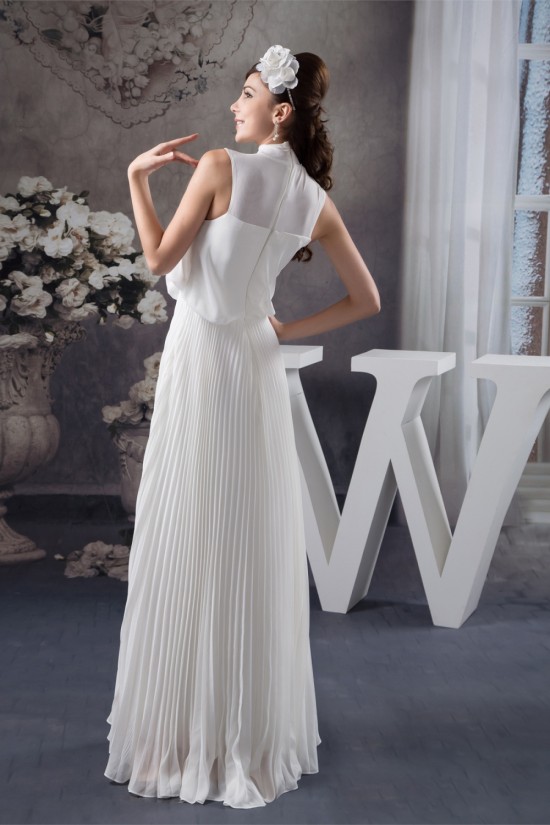 Pleats Floor-Length Sleeveless A-Line High-Neck Chiffon Wedding Dresses 2030820 Pleats Floor-Length Sleeveless A-Line High-Neck Chiffon Wedding Dresses 2030820