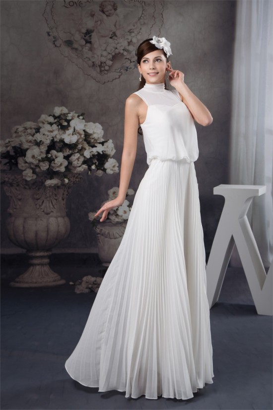 Pleats Floor-Length Sleeveless A-Line High-Neck Chiffon Wedding Dresses 2030820 Pleats Floor-Length Sleeveless A-Line High-Neck Chiffon Wedding Dresses 2030820