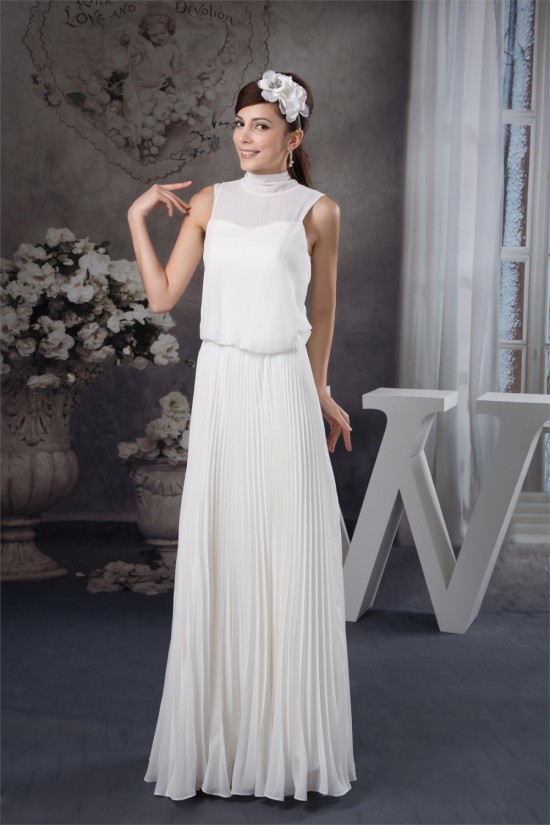 Pleats Floor-Length Sleeveless A-Line High-Neck Chiffon Wedding Dresses 2030820 Pleats Floor-Length Sleeveless A-Line High-Neck Chiffon Wedding Dresses 2030820