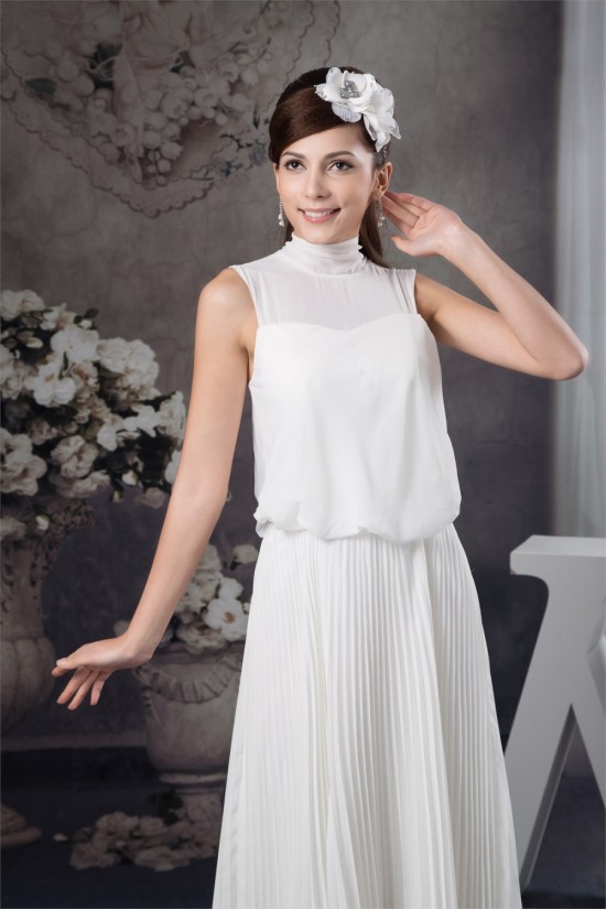 Pleats Floor-Length Sleeveless A-Line High-Neck Chiffon Wedding Dresses 2030820 Pleats Floor-Length Sleeveless A-Line High-Neck Chiffon Wedding Dresses 2030820