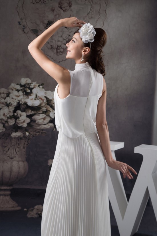 Pleats Floor-Length Sleeveless A-Line High-Neck Chiffon Wedding Dresses 2030820 Pleats Floor-Length Sleeveless A-Line High-Neck Chiffon Wedding Dresses 2030820