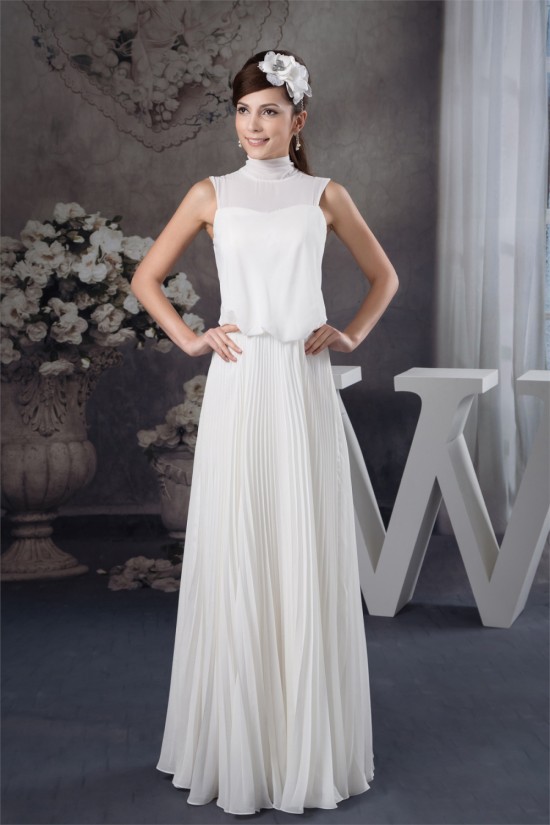Pleats Floor-Length Sleeveless A-Line High-Neck Chiffon Wedding Dresses 2030820 Pleats Floor-Length Sleeveless A-Line High-Neck Chiffon Wedding Dresses 2030820