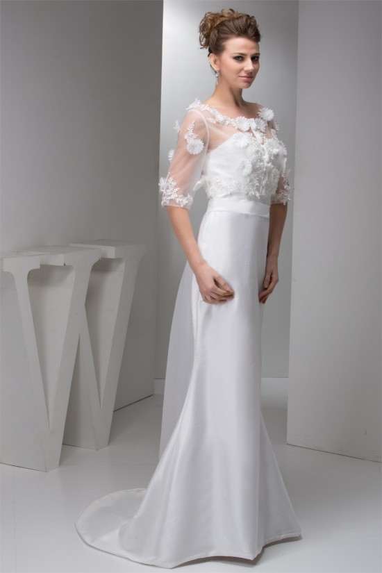 Portrait 3/4 Length Sleeve Satin Taffeta Fine Netting New Arrival Wedding Dresses 2030821 Portrait 3/4 Length Sleeve Satin Taffeta Fine Netting New Arrival Wedding Dresses 2030821