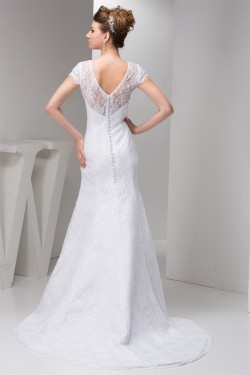 Portrait Satin Lace Mermaid/Trumpet Sleeveless Sweet Wedding Dresses 2030822