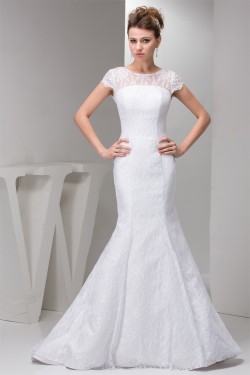 Portrait Satin Lace Mermaid/Trumpet Sleeveless Sweet Wedding Dresses 2030822