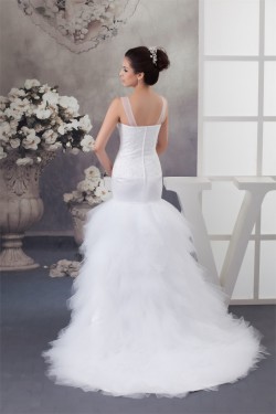 Princess Sleeveless Satin Fine Netting Lace Straps Wedding Dresses 2030825