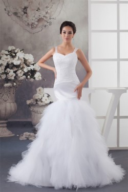 Princess Sleeveless Satin Fine Netting Lace Straps Wedding Dresses 2030825