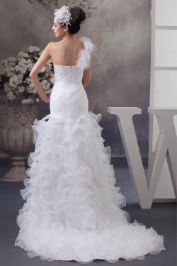 A-Line Asymmetrical Sleeveless One-Shoulder Beading Wedding Dresses 2030829