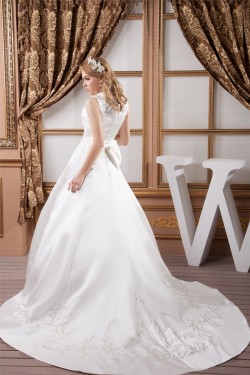 A-Line High-Neck Sleeveless Satin Most Beautiful Wedding Dresses 2030830