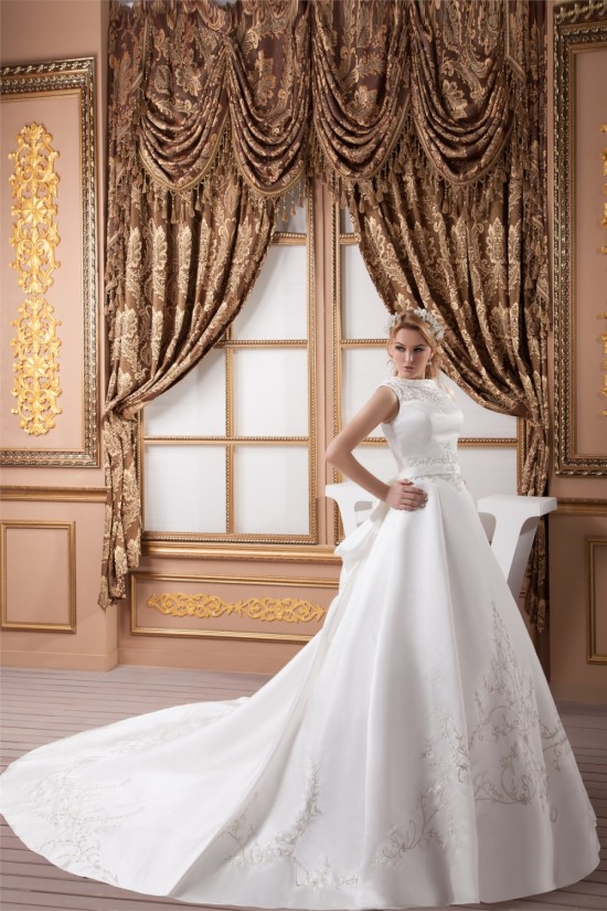 A-Line High-Neck Sleeveless Satin Most Beautiful Wedding Dresses 2030830 A-Line High-Neck Sleeveless Satin Most Beautiful Wedding Dresses 2030830