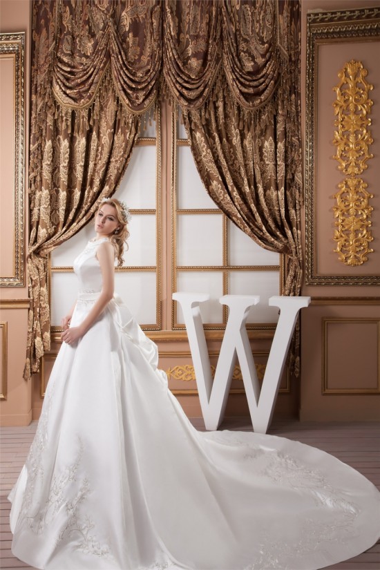 A-Line High-Neck Sleeveless Satin Most Beautiful Wedding Dresses 2030830 A-Line High-Neck Sleeveless Satin Most Beautiful Wedding Dresses 2030830