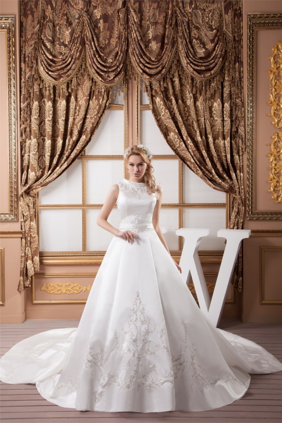 A-Line High-Neck Sleeveless Satin Most Beautiful Wedding Dresses 2030830 A-Line High-Neck Sleeveless Satin Most Beautiful Wedding Dresses 2030830