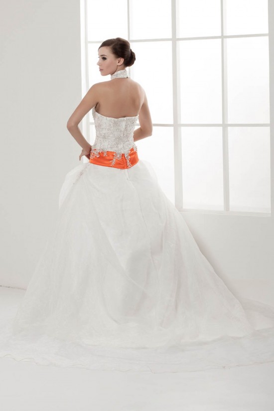 Satin Elastic Woven Satin Sleeveless High-Neck Wedding Dresses 2030834 Satin Elastic Woven Satin Sleeveless High-Neck Wedding Dresses 2030834