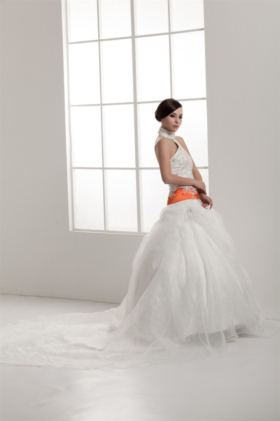 Satin Elastic Woven Satin Sleeveless High-Neck Wedding Dresses 2030834 Satin Elastic Woven Satin Sleeveless High-Neck Wedding Dresses 2030834
