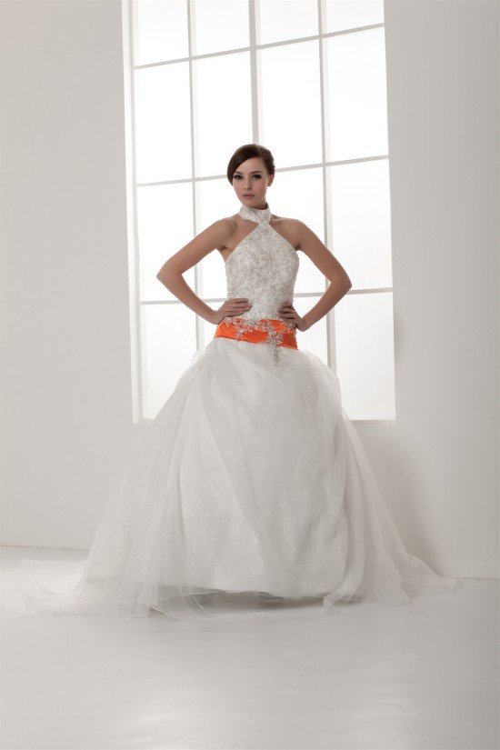 Satin Elastic Woven Satin Sleeveless High-Neck Wedding Dresses 2030834 Satin Elastic Woven Satin Sleeveless High-Neck Wedding Dresses 2030834