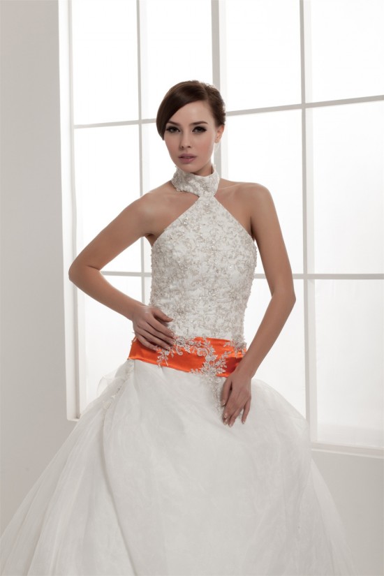 Satin Elastic Woven Satin Sleeveless High-Neck Wedding Dresses 2030834 Satin Elastic Woven Satin Sleeveless High-Neck Wedding Dresses 2030834